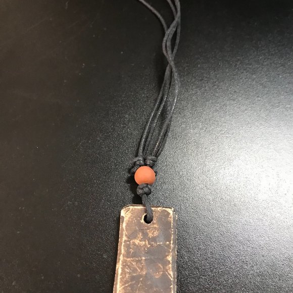 16-28" Long Rectangular Brown Cord Necklace with Ceramic Focal Bead - Picture 3 of 3